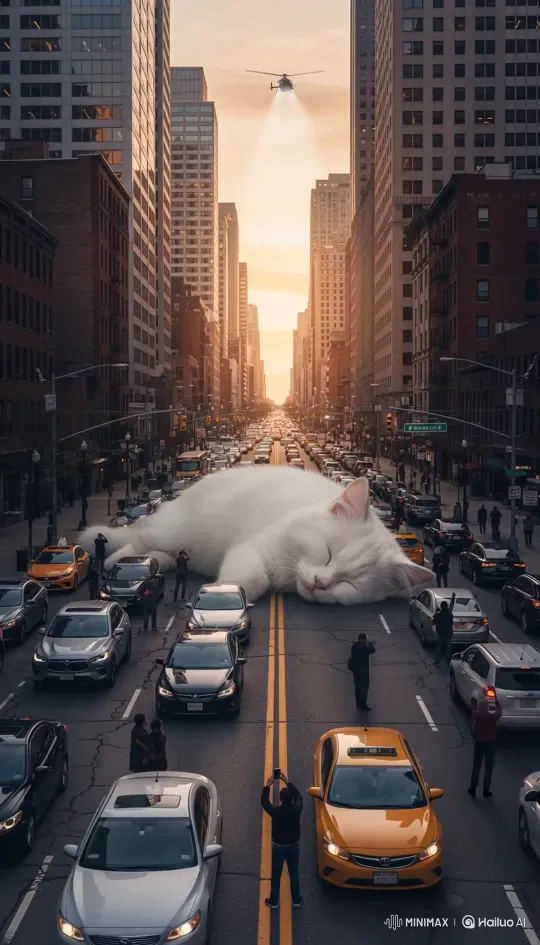 Generate Giant City Nap Video from Pet Photo - Upload a pet photo to generate a video of a giant pet taking a nap in the middle of the city cover image by Hailuo AI Video Generator