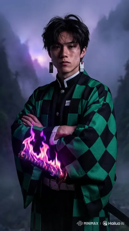 Portrait Image to Flame Sword-Swinging Video - Upload a portrait image to generate a cool flame sword-swinging video cover image by Hailuo AI Video Generator