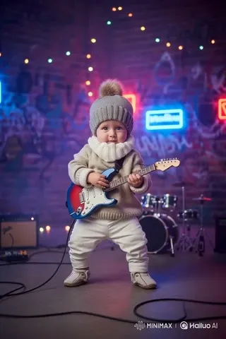 Baby Photo to One-Person Band Video - Upload a baby photo to generate a video of the baby performing as a one-person band cover image by Hailuo AI Video Generator