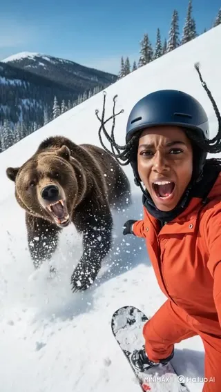Photo to Thrilling Ski Bear Chase Video - Upload a photo to generate a thrilling video of being chased by a bear while skiing cover image by Hailuo AI Video Generator