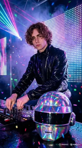 Turn Your Portrait into Daft Punk DJ Video - Upload a portrait photo to generate a Daft Punk DJ video cover image by Hailuo AI Video Generator