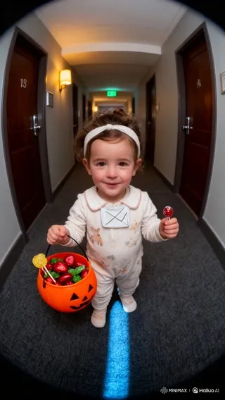 Personalized Halloween Baby Trick-or-Treat Video - Upload a photo of your baby and enter the item in the baby’s hand to generate a Halloween “trick-or-treat” video cover image by Hailuo AI Video Generator